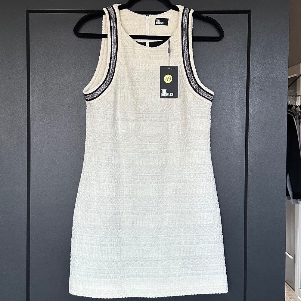 🤍⛓️ NWT The Kooples Ivory Chain Trim Textured Mini Dress | Cotton Blend $325! - Picture 5 of 10